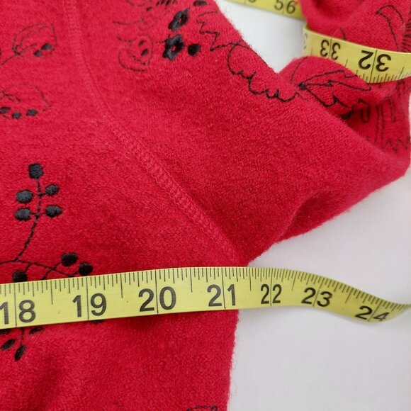 Cambridge Dry Goods Cardigan Size Medium Red Floral Wool Women’s Length 32" - Picture 7 of 8